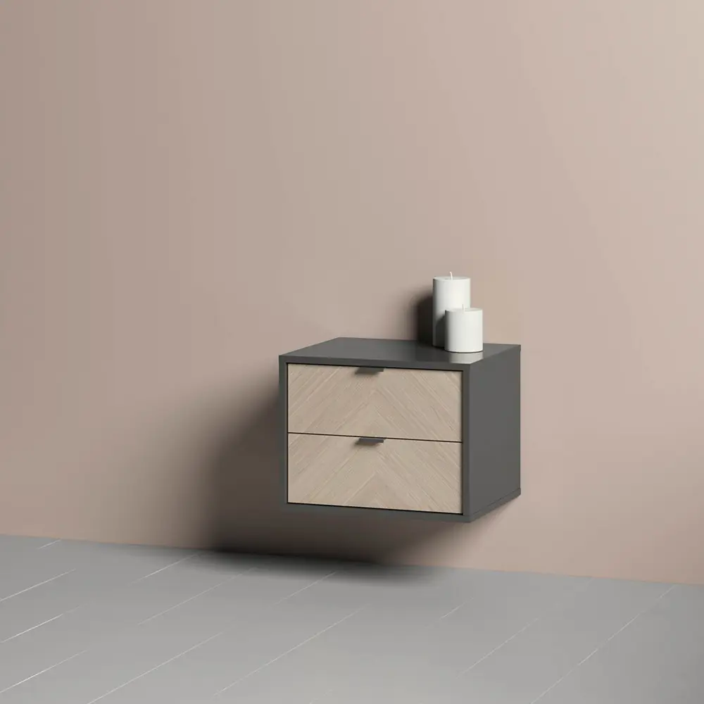 Фото 4 Тумба прикроватная Ellipse furniture 47.4x36.6x41 см 2 ящика МДФ цвет темно-серый Фото 4 Тумба прикроватная Ellipse furniture 47.4x36.6x41 см 2 ящика МДФ цвет темно-серый