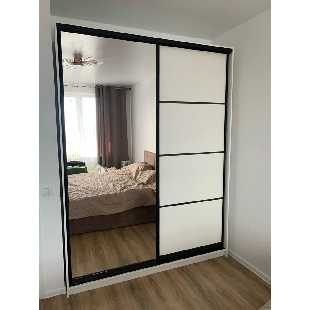 Фото 8 Шкаф-купе Клевер Атина с 2 дверями и зеркалом 240x190х65 см 6 полок ЛДСП цвет белый/лофт Фото 8 Шкаф-купе Клевер Атина с 2 дверями и зеркалом 240x190х65 см 6 полок ЛДСП цвет белый/лофт