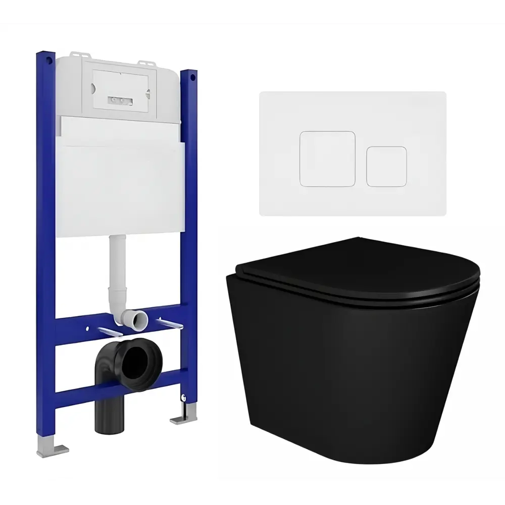Фото Комплект инсталляция с унитазом 3 в 1 инсталляция Enio Tecnico 50 EN8050050 унитаз подвесной Cento BL EN4280035 кнопка белая матовая Cubo