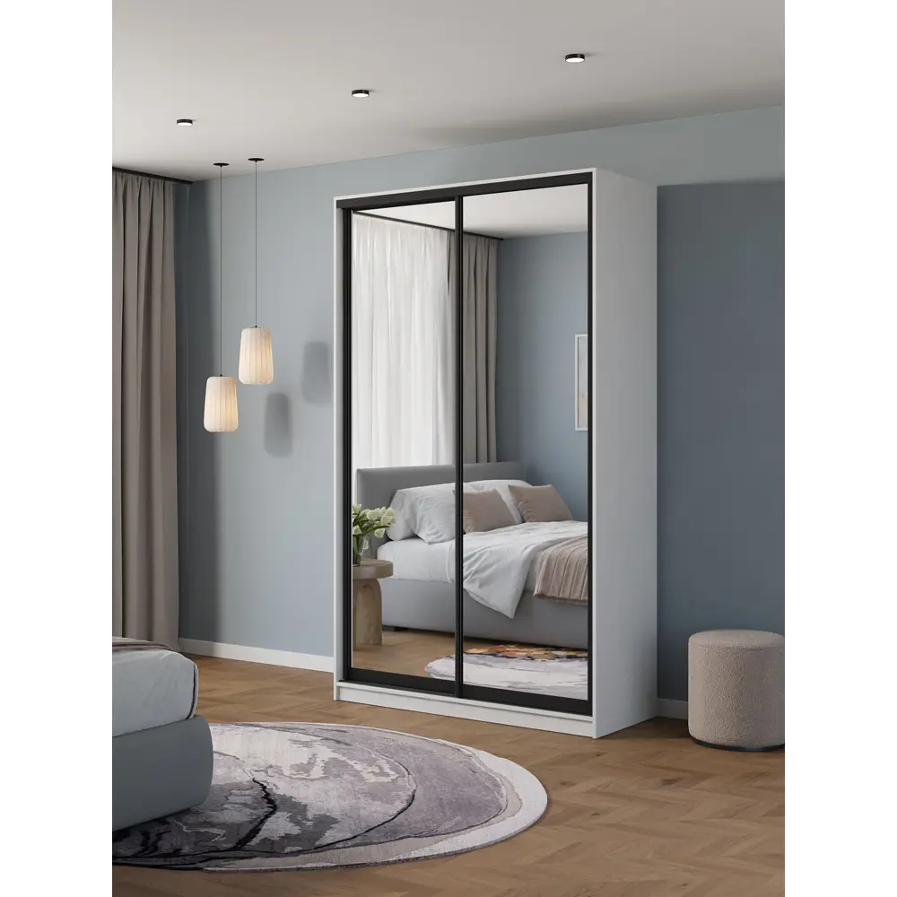 Фото 2 Шкаф-купе Клевер Атина с 2 дверями 240x110х65 см 6 полок ЛДСП цвет белый/лофт зеркальный Фото 2 Шкаф-купе Клевер Атина с 2 дверями 240x110х65 см 6 полок ЛДСП цвет белый/лофт зеркальный