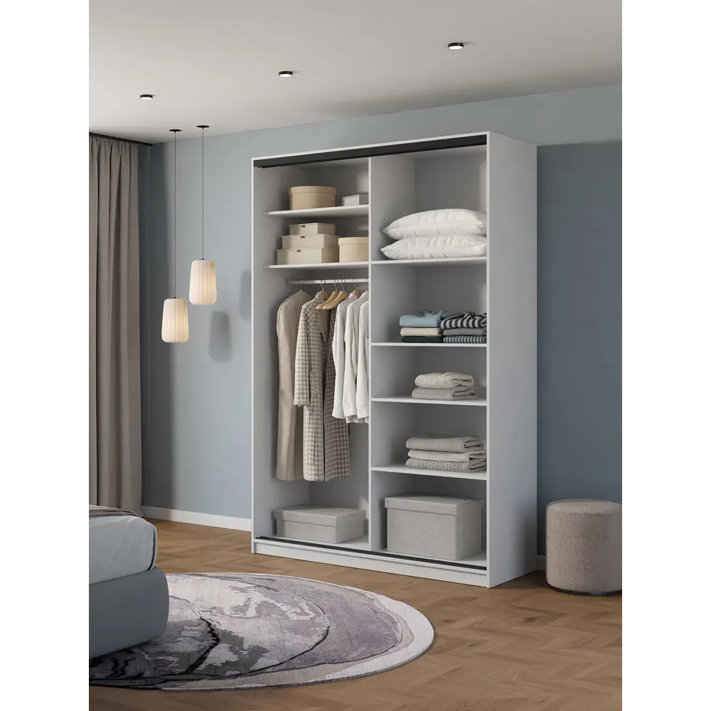 Фото 3 Шкаф-купе Клевер Атина с 2 дверями 240x110х65 см 6 полок ЛДСП цвет белый/лофт зеркальный Фото 3 Шкаф-купе Клевер Атина с 2 дверями 240x110х65 см 6 полок ЛДСП цвет белый/лофт зеркальный