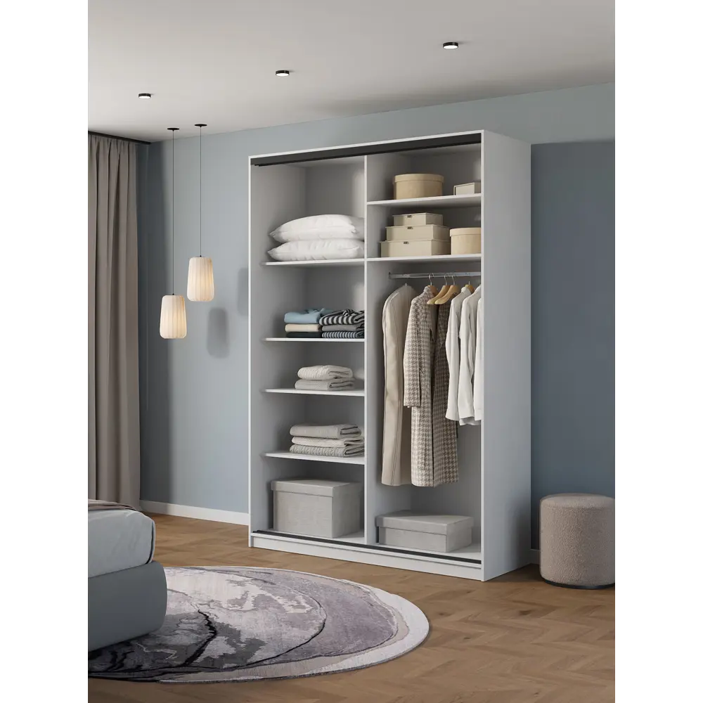 Фото 4 Шкаф-купе Клевер Атина с 2 дверями 240x110х65 см 6 полок ЛДСП цвет белый/лофт зеркальный Фото 4 Шкаф-купе Клевер Атина с 2 дверями 240x110х65 см 6 полок ЛДСП цвет белый/лофт зеркальный