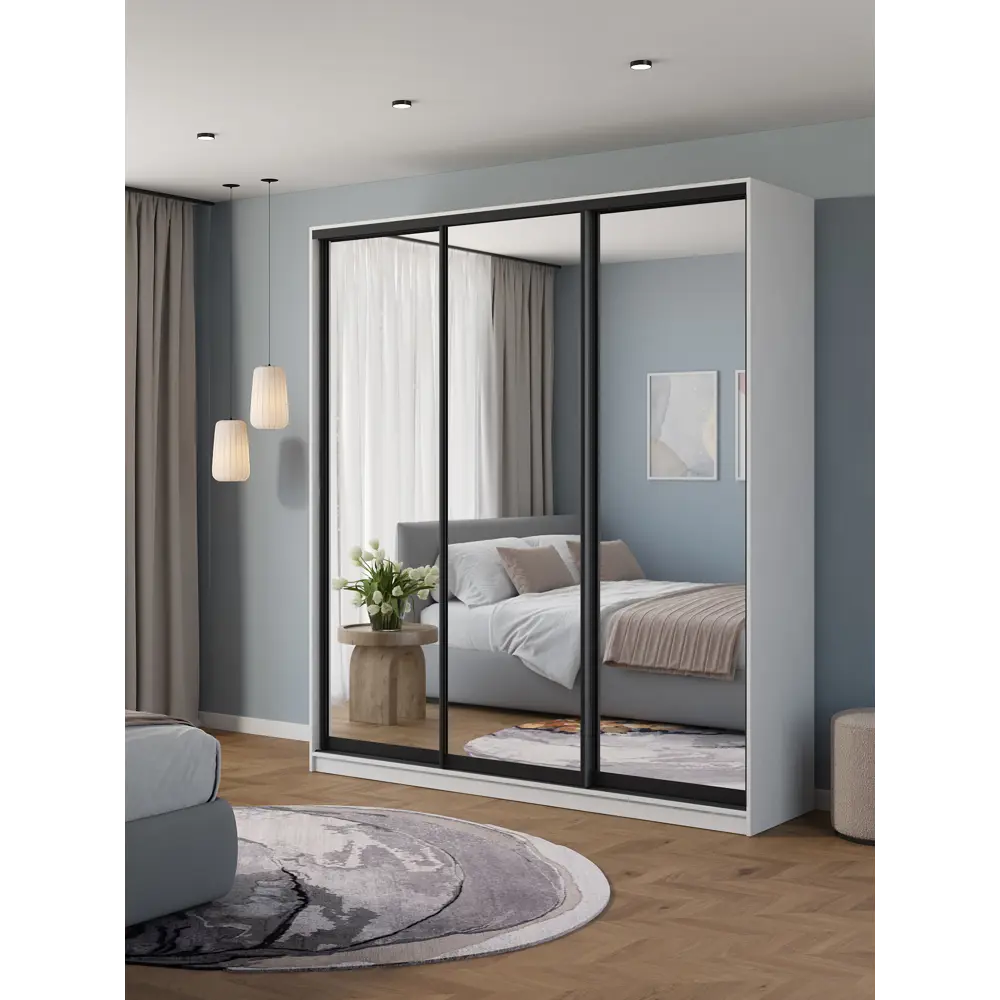 Фото 2 Шкаф-купе Клевер Атина с 3 дверями 240x220х50 см 9 полок ЛДСП цвет белый/лофт зеркальный Фото 2 Шкаф-купе Клевер Атина с 3 дверями 240x220х50 см 9 полок ЛДСП цвет белый/лофт зеркальный