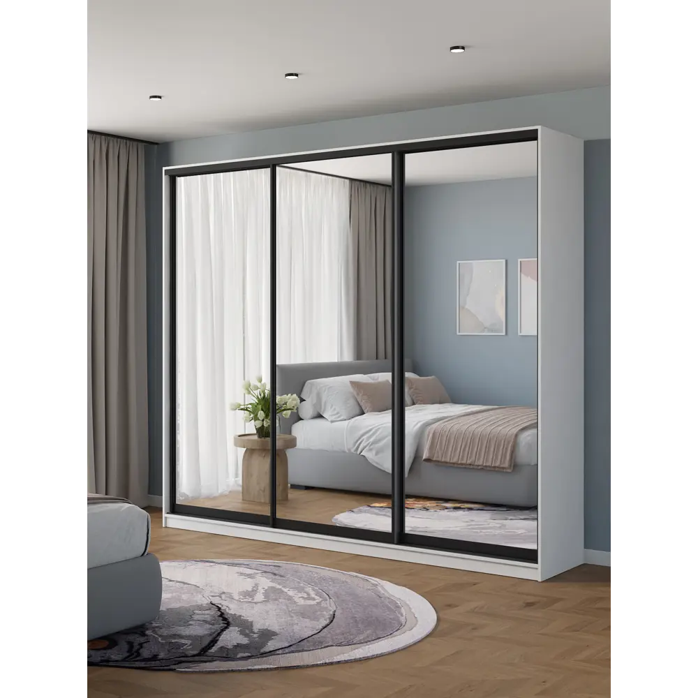 Фото 2 Шкаф-купе Клевер Атина с 3 дверями 240x270х58 см 9 полок ЛДСП цвет белый/лофт зеркальный Фото 2 Шкаф-купе Клевер Атина с 3 дверями 240x270х58 см 9 полок ЛДСП цвет белый/лофт зеркальный