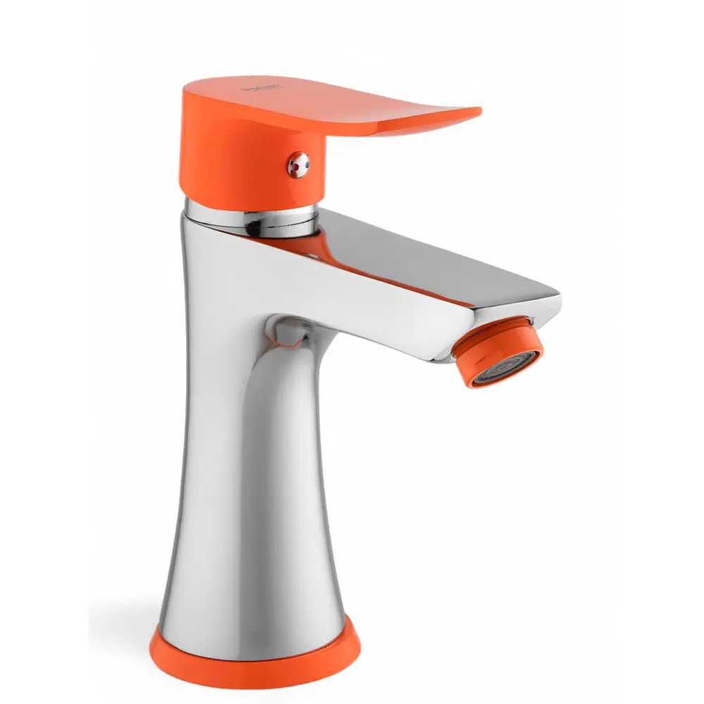 Фото 2 Смеситель для раковины Potato P1032-10 однорычажный цвет хромированный с оранжевой ручкой