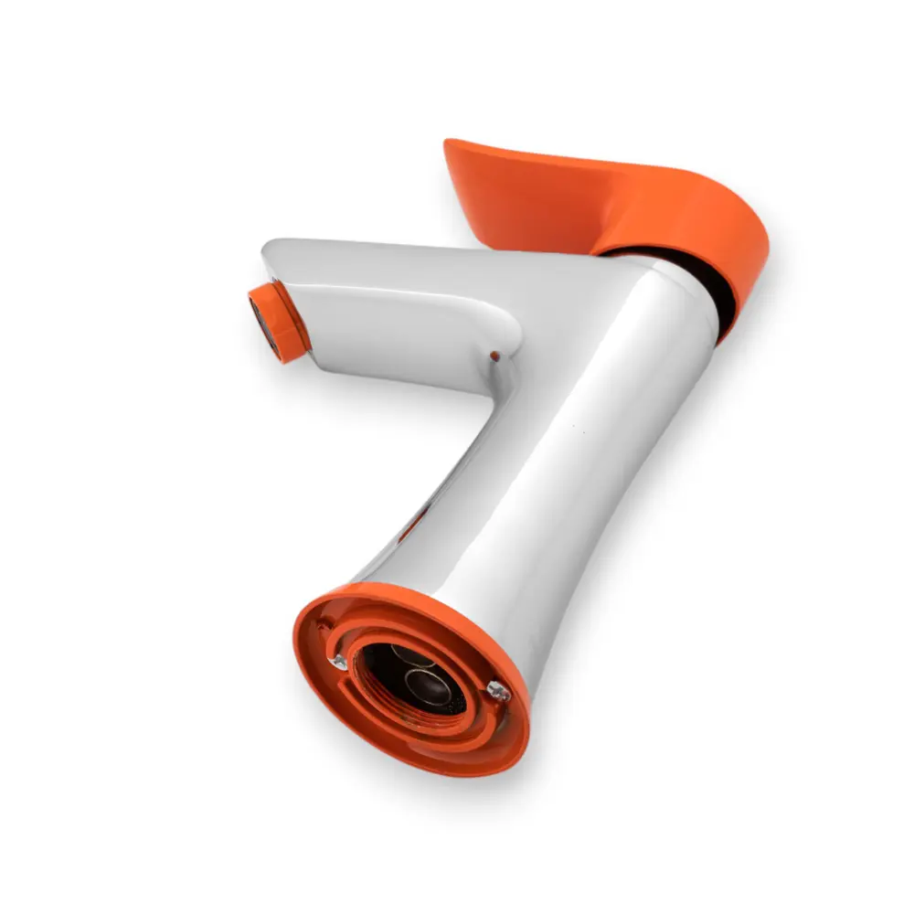 Фото 3 Смеситель для раковины Potato P1032-10 однорычажный цвет хромированный с оранжевой ручкой