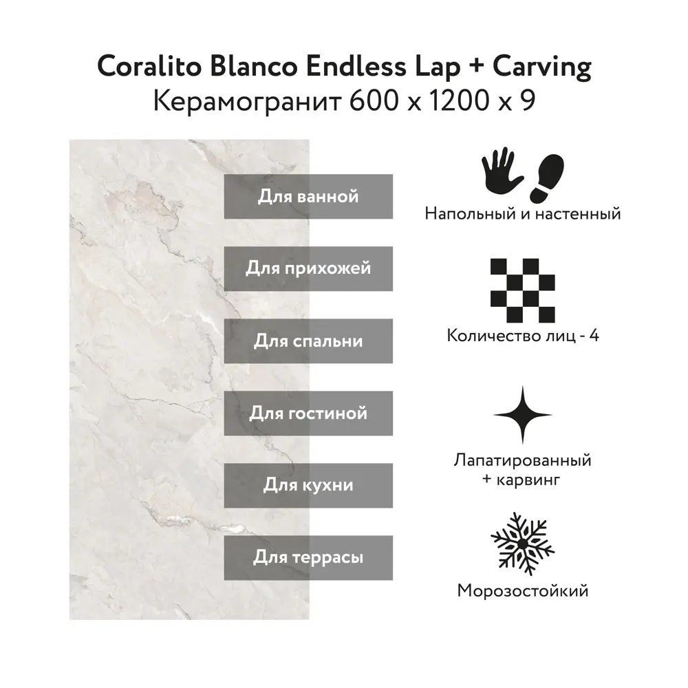Фото 2 Керамогранит Kerald Coralito Blanco Endless Lap Carving 60x120см цвет серый Фото 2 Керамогранит Kerald Coralito Blanco Endless Lap Carving 60x120см цвет серый