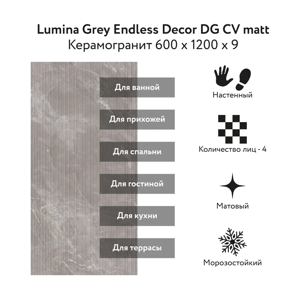Фото 2 Керамогранит Kerald Lumina Grey Endless Decor DG CV matt 60x120см цвет серый Фото 2 Керамогранит Kerald Lumina Grey Endless Decor DG CV matt 60x120см цвет серый