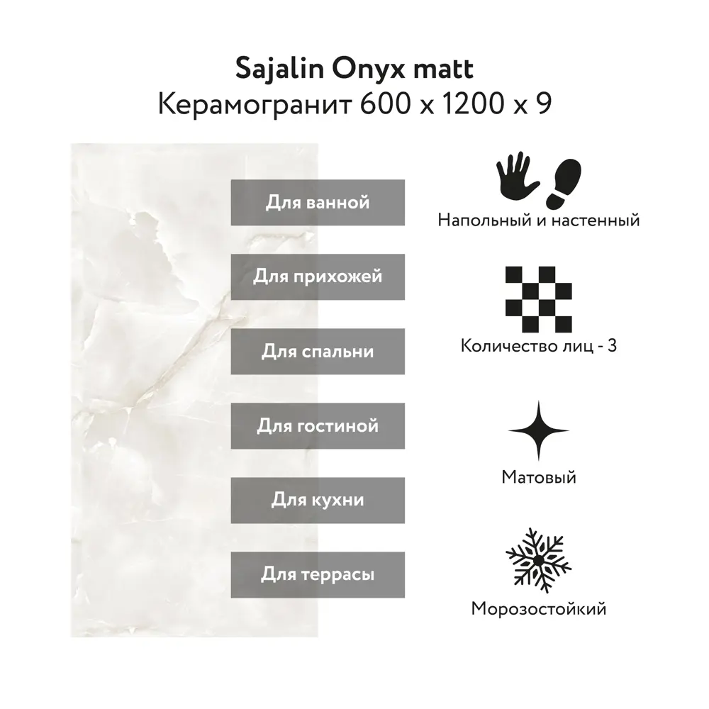 Фото 2 Керамогранит Kerald Sajalin Onyx matt 60x120см цвет светло-серый Фото 2 Керамогранит Kerald Sajalin Onyx matt 60x120см цвет светло-серый