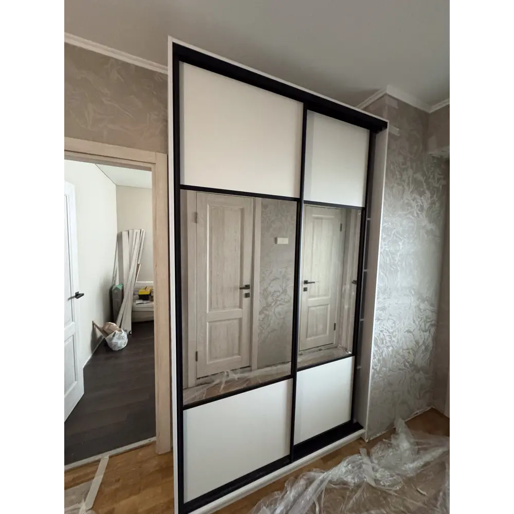 Фото 7 Шкаф-купе Клевер Атина с 2 дверями 240x150х50 см 6 полок ЛДСП цвет белый/лофт комбинированный Фото 7 Шкаф-купе Клевер Атина с 2 дверями 240x150х50 см 6 полок ЛДСП цвет белый/лофт комбинированный