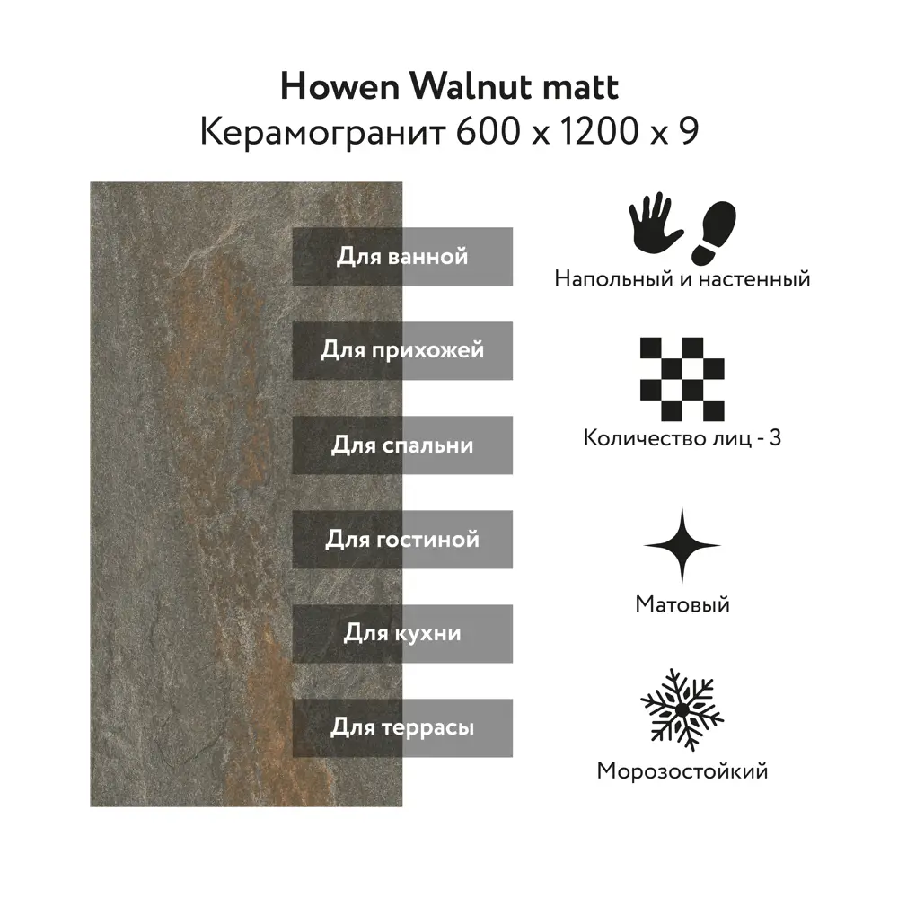 Фото 2 Керамогранит Kerald Howen Walnut matt 60x120см цвет серый Фото 2 Керамогранит Kerald Howen Walnut matt 60x120см цвет серый