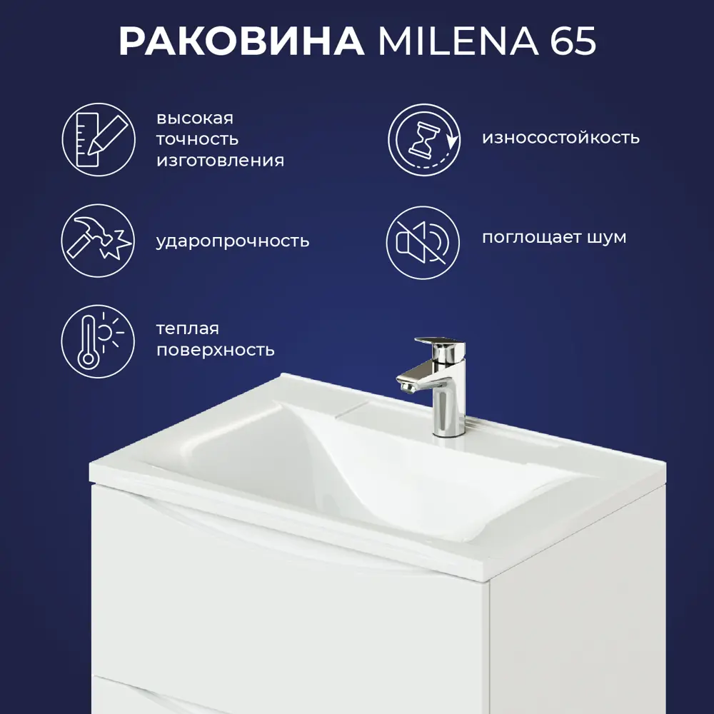 Фото 3 Раковина мебельная Итана milena 4656755757650 64.2см цвет белый Фото 3 Раковина мебельная Итана milena 4656755757650 64.2см цвет белый