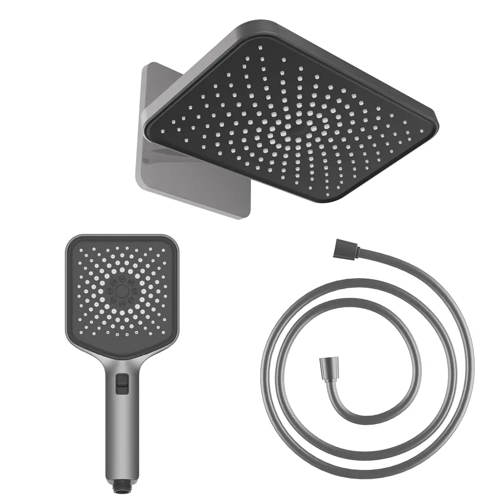 Фото Комплект Vincea Inspire VSHD-3I4CGM,VSHN-3I4HGM: верхний душ с держателем, ручной душ с шлангом цвет вороненая сталь Фото Комплект Vincea Inspire VSHD-3I4CGM,VSHN-3I4HGM: верхний душ с держателем, ручной душ с шлангом цвет вороненая сталь