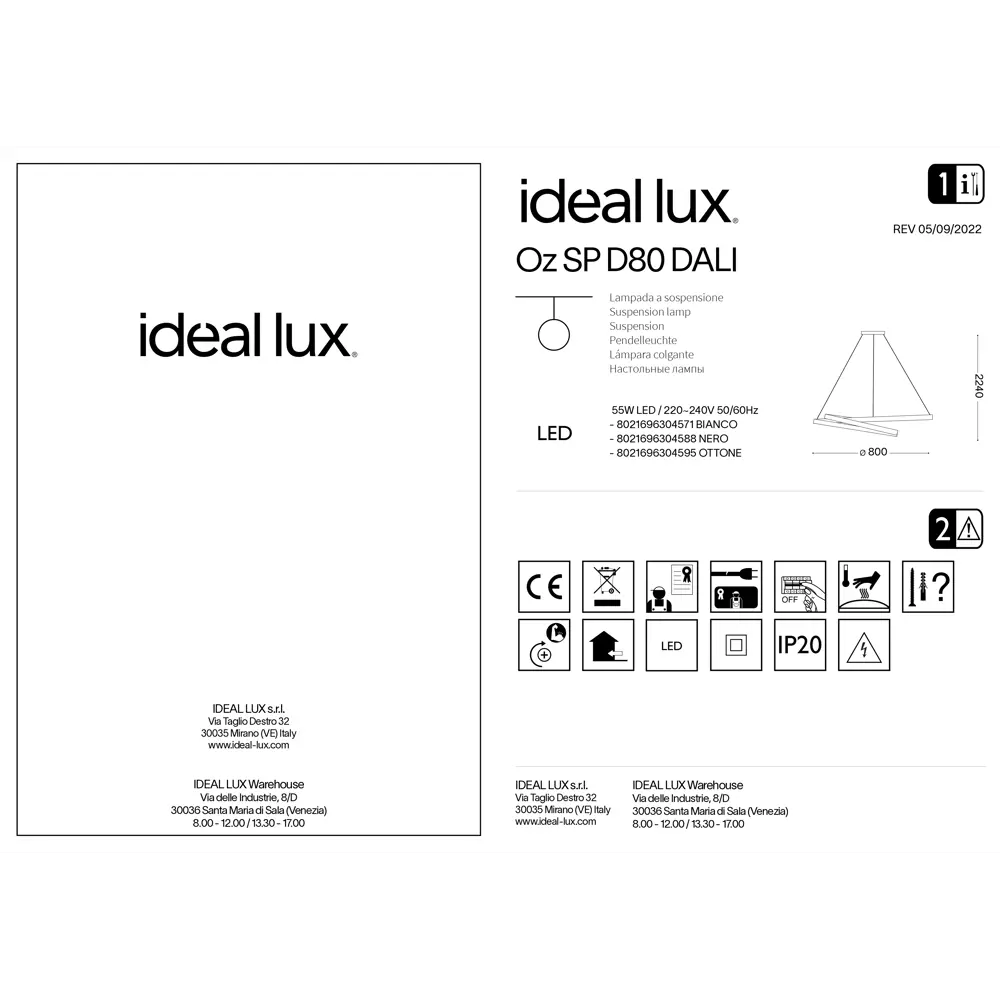 Фото 5 Светильник подвесной светодиодный Ideal lux Oz 304588 15 м² теплый белый (желтый) свет цвет черный/белый матовый Фото 5 Светильник подвесной светодиодный Ideal lux Oz 304588 15 м² теплый белый (желтый) свет цвет черный/белый матовый
