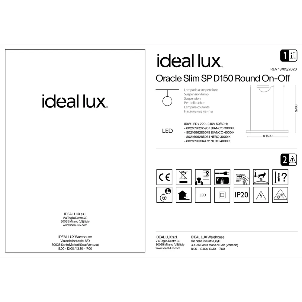 Фото 2 Светильник подвесной светодиодный Ideal lux Oracle 285078 50 м² нейтральный белый свет цвет белый/белый матовый Фото 2 Светильник подвесной светодиодный Ideal lux Oracle 285078 50 м² нейтральный белый свет цвет белый/белый матовый