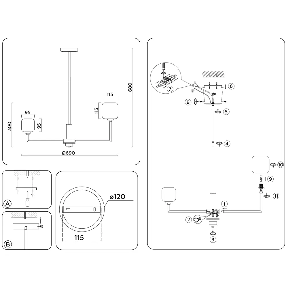 Фото 5 Люстра на штанге Ambrella light High Lh53015 6 ламп 27 м² цвет белый матовый/латунь