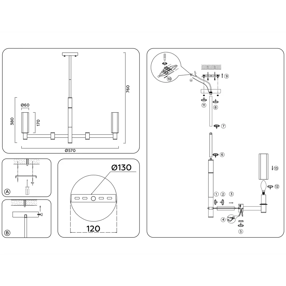 Фото 6 Люстра на штанге Ambrella light High Lh55511 6 ламп 27 м² цвет прозрачный/черный/латунь