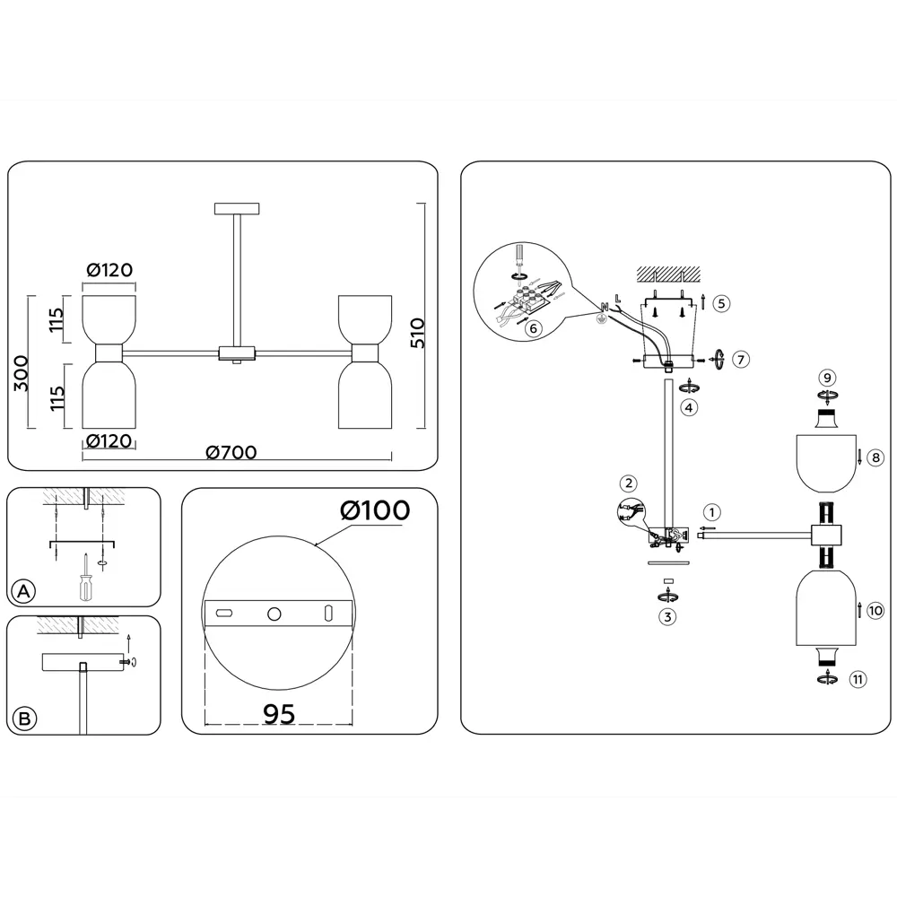 Фото 6 Люстра на штанге Ambrella light High Lh56083 10 ламп 40 м² цвет хром/белый матовый