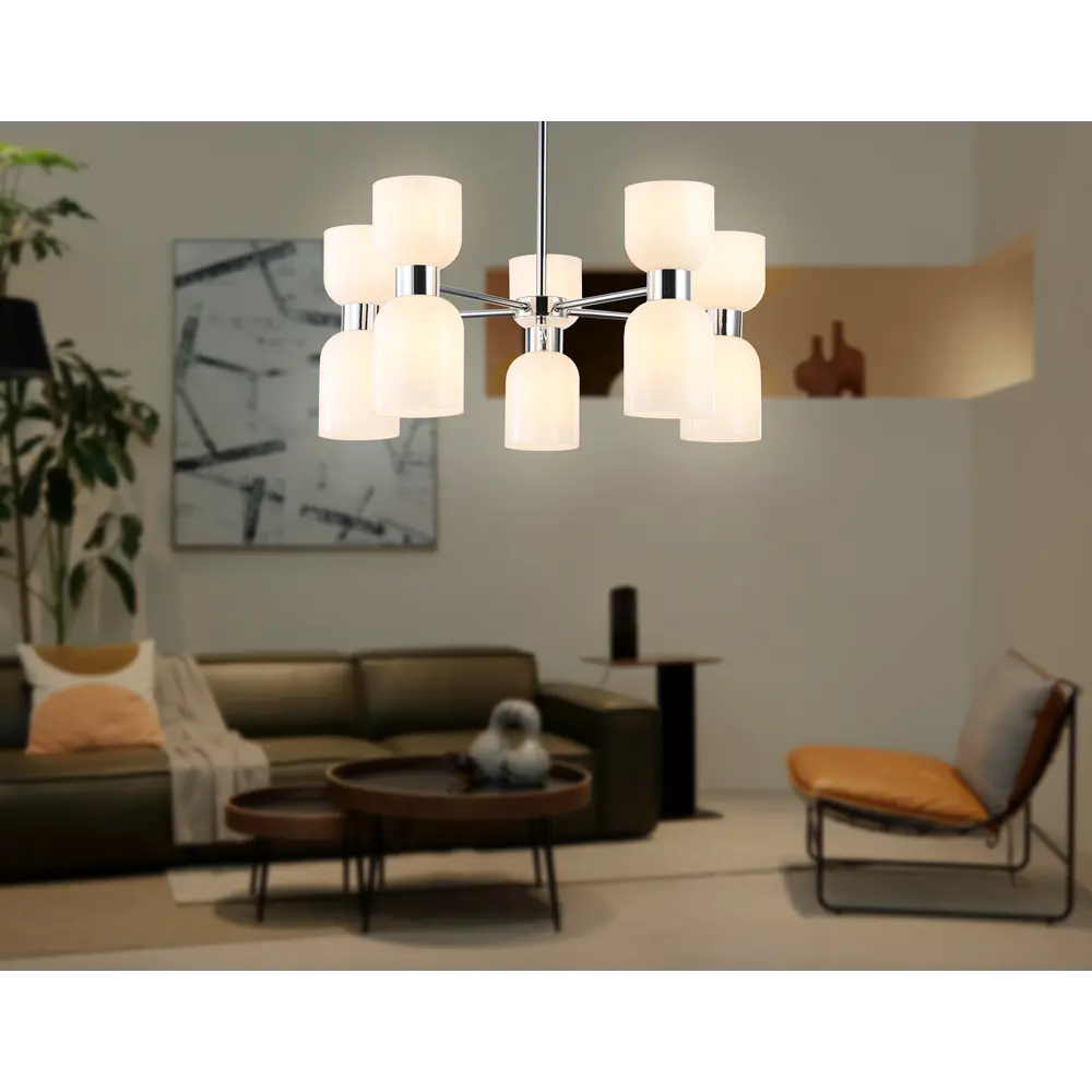 Фото 7 Люстра на штанге Ambrella light High Lh56083 10 ламп 40 м² цвет хром/белый матовый