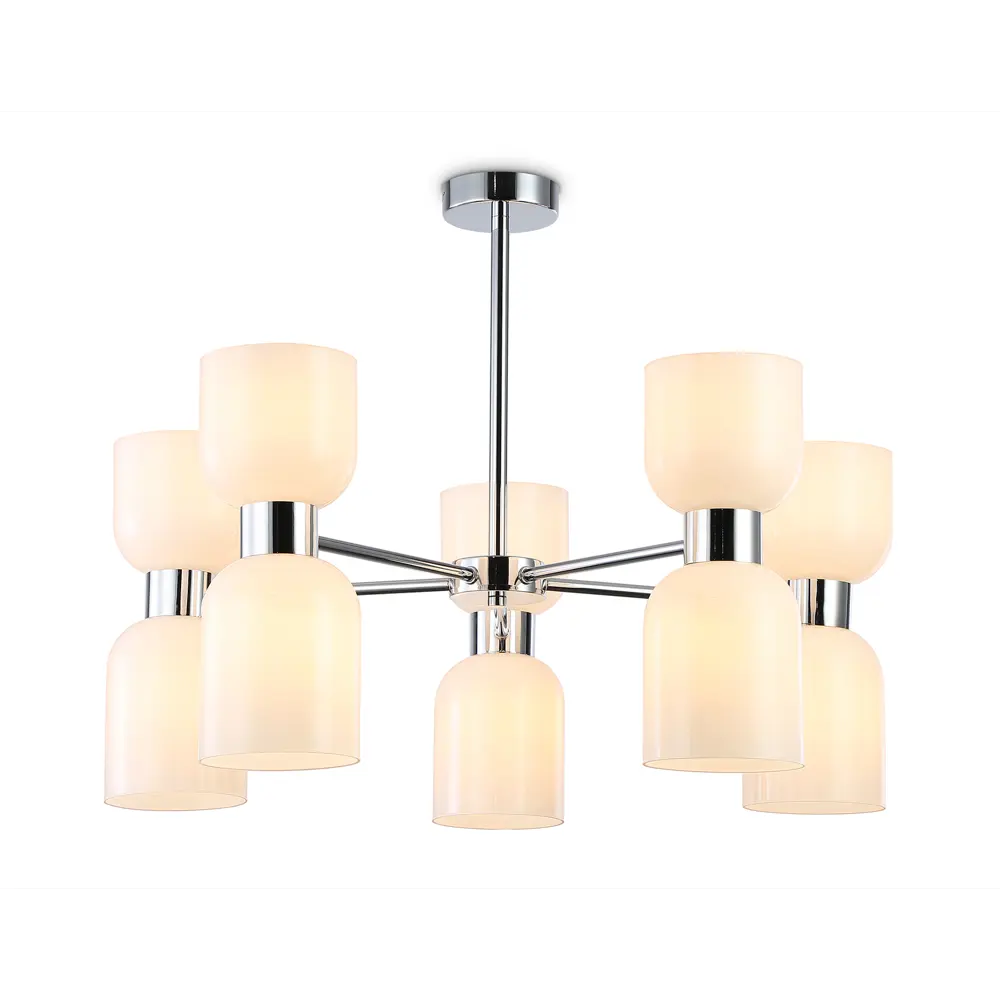 Фото Люстра на штанге Ambrella light High Lh56083 10 ламп 40 м² цвет хром/белый матовый