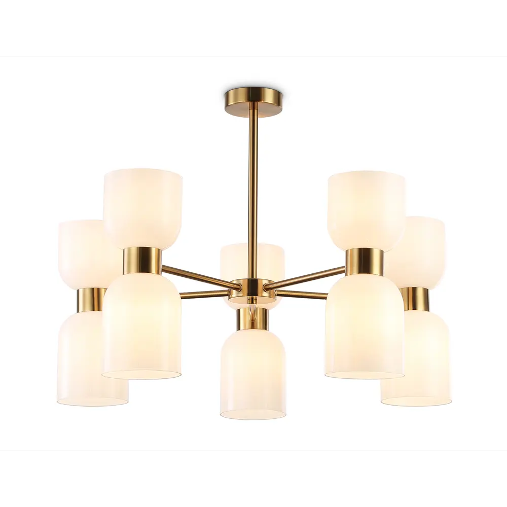 Фото Люстра на штанге Ambrella light High Lh56093 10 ламп 40 м² цвет белый матовый/латунь