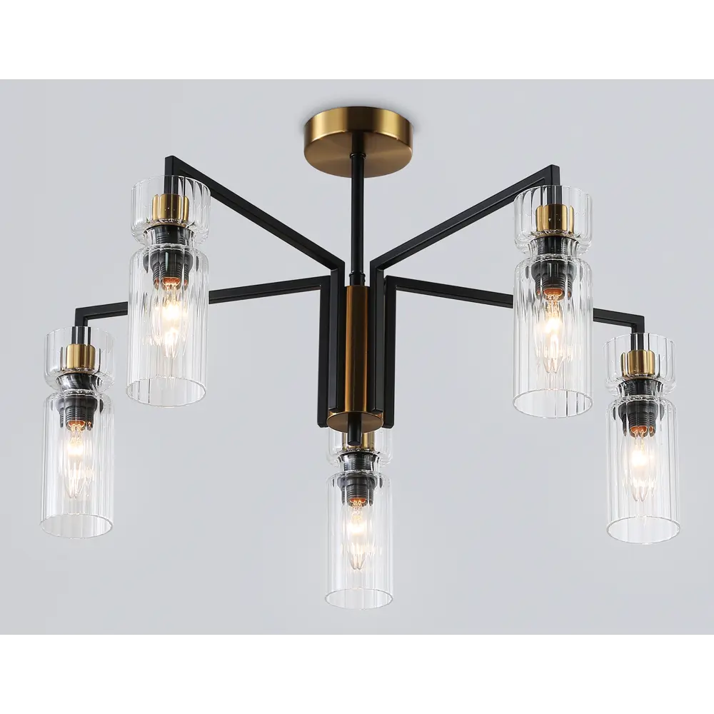Фото 2 Люстра на штанге Ambrella light High Lh56113 5 ламп 23 м² цвет прозрачный/черный/латунь