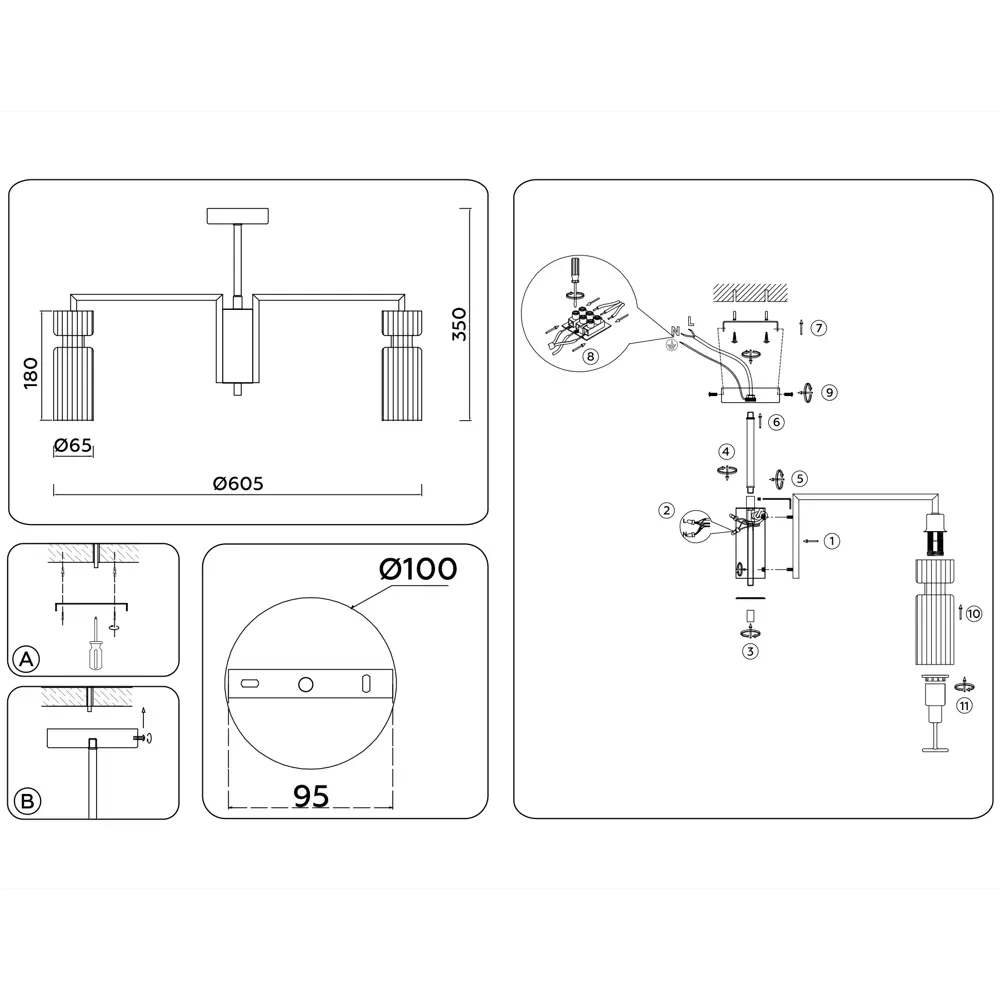 Фото 6 Люстра на штанге Ambrella light High Lh56113 5 ламп 23 м² цвет прозрачный/черный/латунь