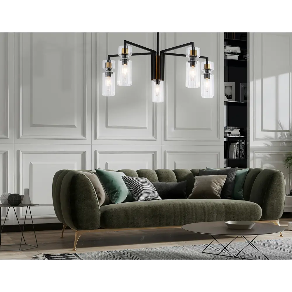 Фото 7 Люстра на штанге Ambrella light High Lh56113 5 ламп 23 м² цвет прозрачный/черный/латунь