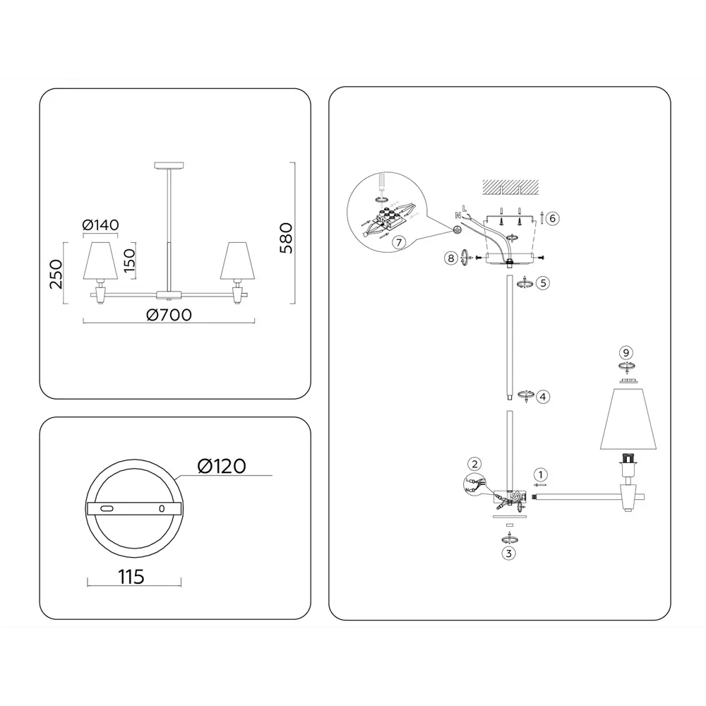 Фото 7 Люстра на штанге Ambrella light High Lh75051 5 ламп 23 м² цвет зеленый/латунь
