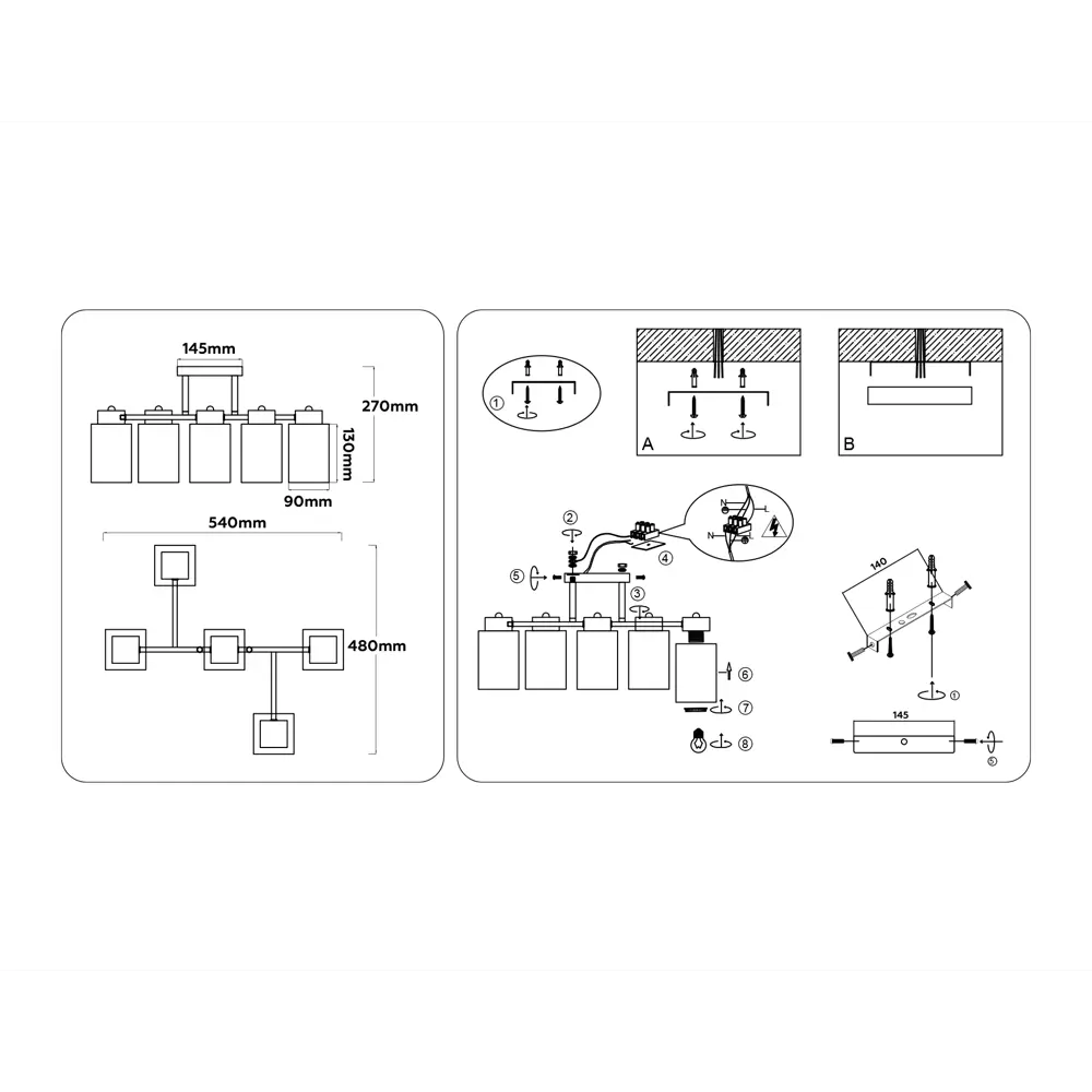 Фото 6 Люстра на штанге Ambrella light Traditional Tr303048 5 ламп 18 м² цвет золото/черный/белый матовый