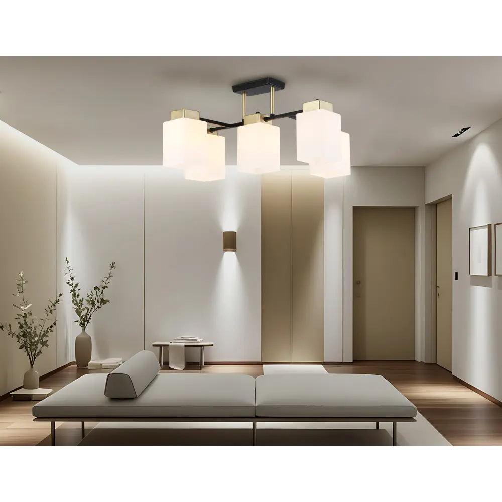 Фото 5 Люстра на штанге Ambrella light Traditional Tr303048 5 ламп 18 м² цвет золото/черный/белый матовый