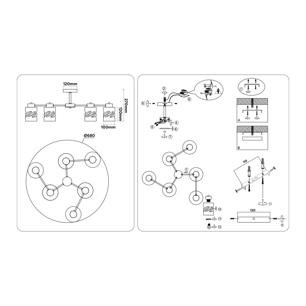 Фото 8 Люстра на штанге Ambrella light Traditional Tr303325 6 ламп 27 м² цвет золото/черный/белый матовый