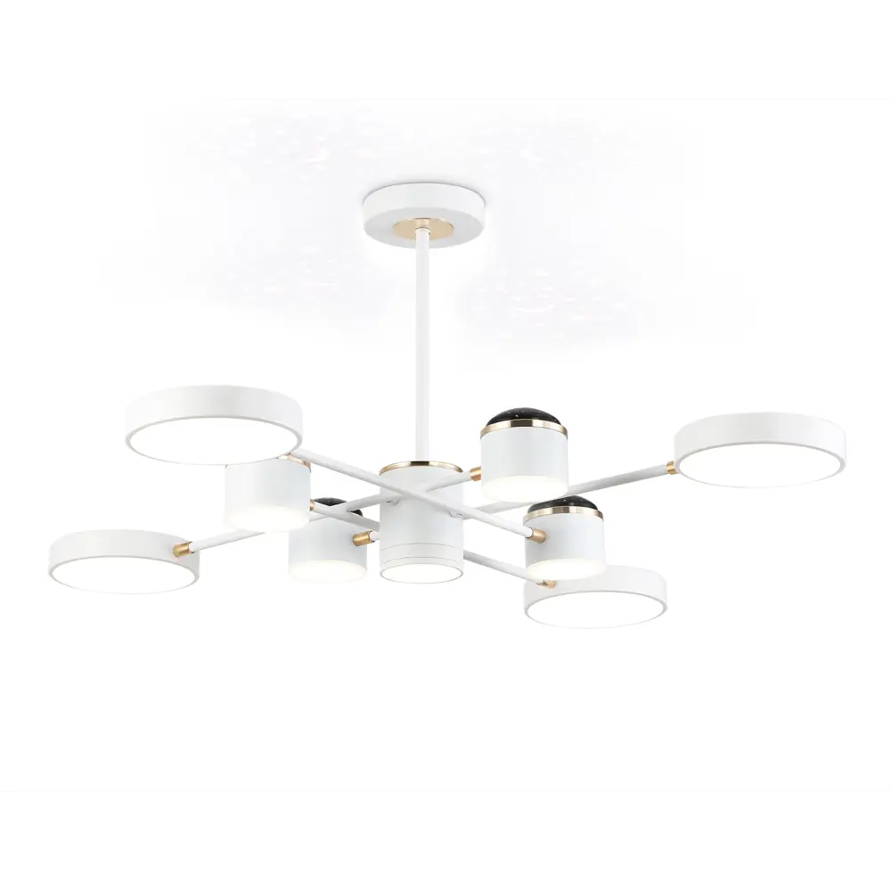 Фото Люстра на штанге светодиодная Ambrella light Comfort Ambr_fl51627 40 м² регулируемый белый свет цвет белый/золото Фото Люстра на штанге светодиодная Ambrella light Comfort Ambr_fl51627 40 м² регулируемый белый свет цвет белый/золото