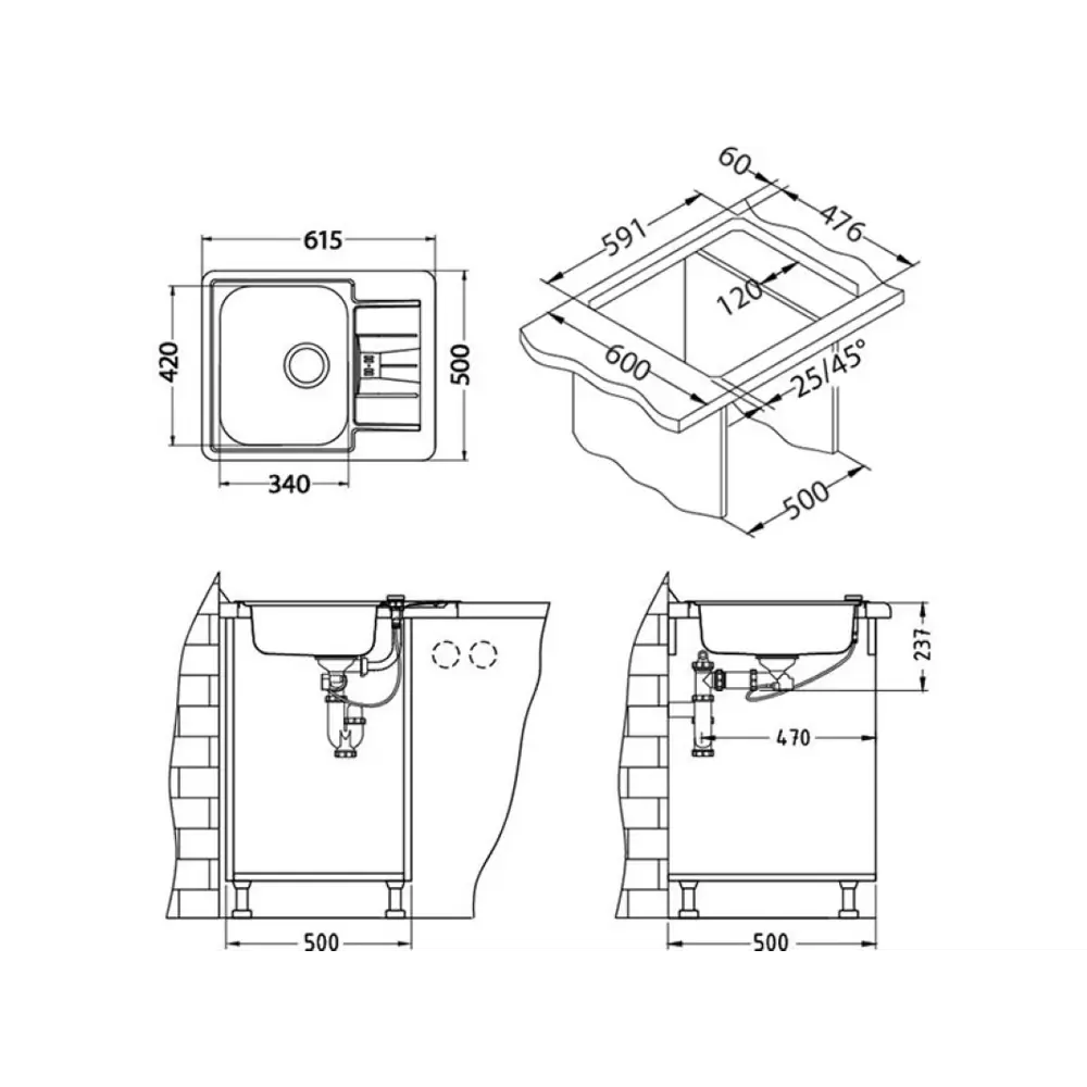 Фото 3 Мойка для кухни Alveus Line 60 50x61.5 см глубина чаши 16 см нержавеющая сталь aisi 304 цвет антрацит Фото 3 Мойка для кухни Alveus Line 60 50x61.5 см глубина чаши 16 см нержавеющая сталь aisi 304 цвет антрацит