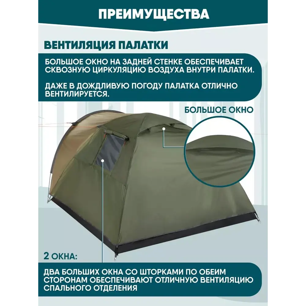 Фото 6 Палатка трёхместная Jungle Camp 70825 Vermont зеленый Фото 6 Палатка трёхместная Jungle Camp 70825 Vermont зеленый