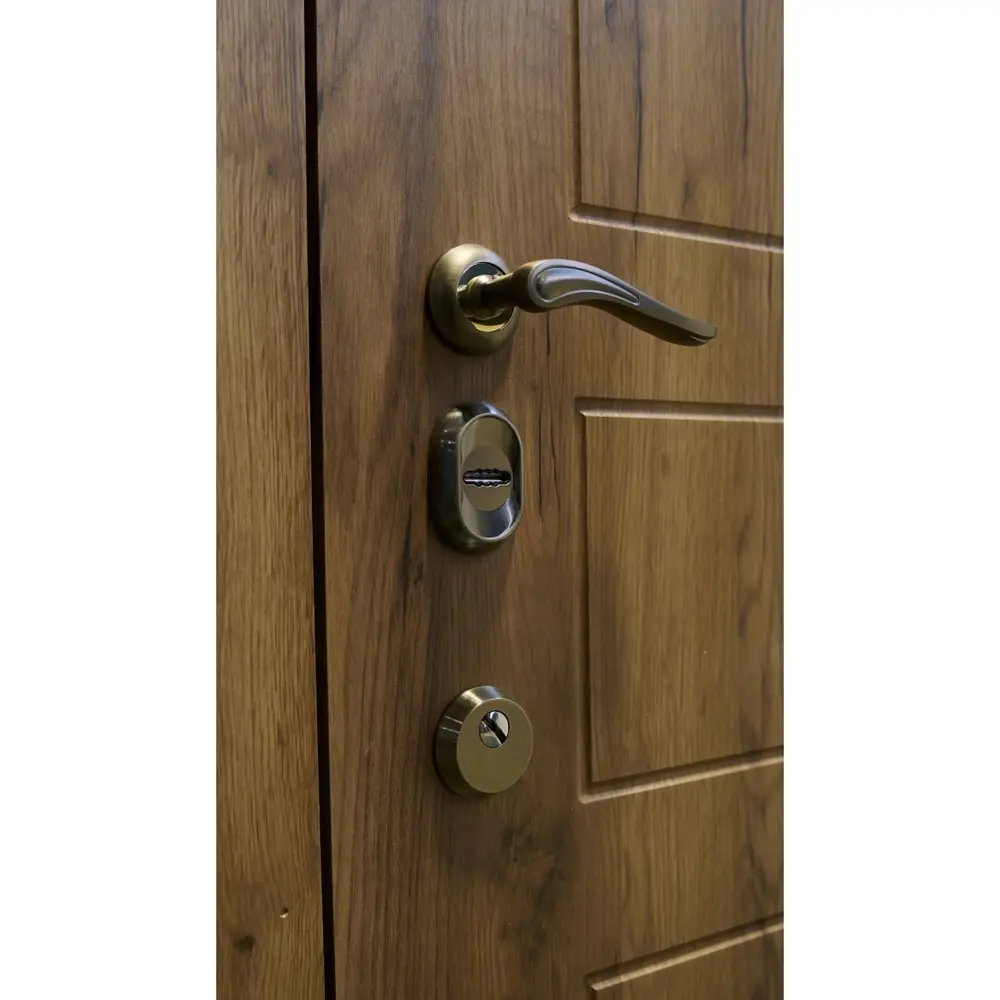 Фото 3 Входная дверь Такт-тайм Эталон Плюс 4 левый 180x75см цвет дуб крафт табачный/дуб крафт табачный с зеркалом