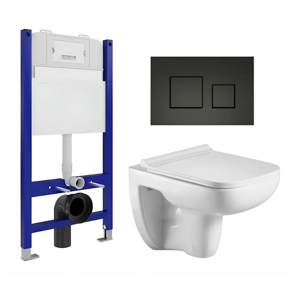 Фото Комплект инсталяция с унитазом 3 в 1 инсталляция Enio Tecnico 50 унитаз WeltWasser Kehlbach GL-WT кнопка черная матовая Cubo Фото Комплект инсталяция с унитазом 3 в 1 инсталляция Enio Tecnico 50 унитаз WeltWasser Kehlbach GL-WT кнопка черная матовая Cubo