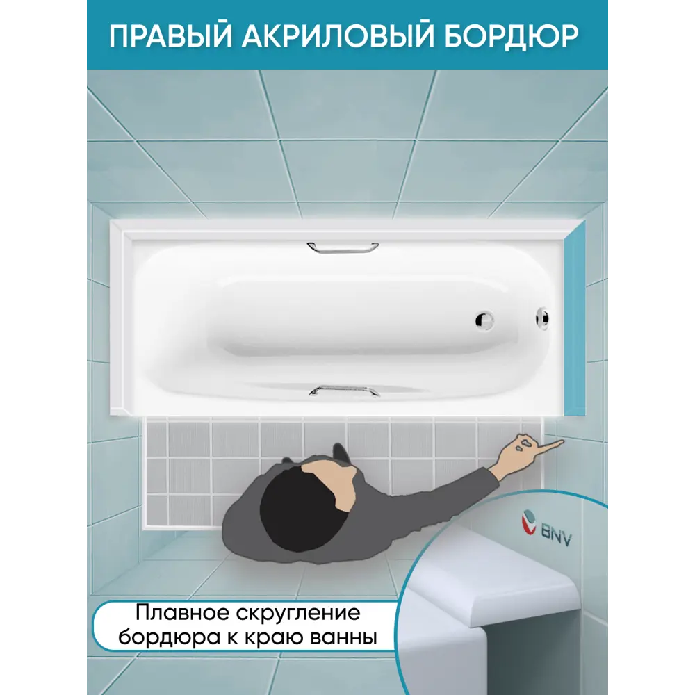 Фото 5 Бордюр плинтус для ванны BNV ПШ60 75 сантиметров правая сторона акриловый цвет белый глянцевая поверхность Фото 5 Бордюр плинтус для ванны BNV ПШ60 75 сантиметров правая сторона акриловый цвет белый глянцевая поверхность