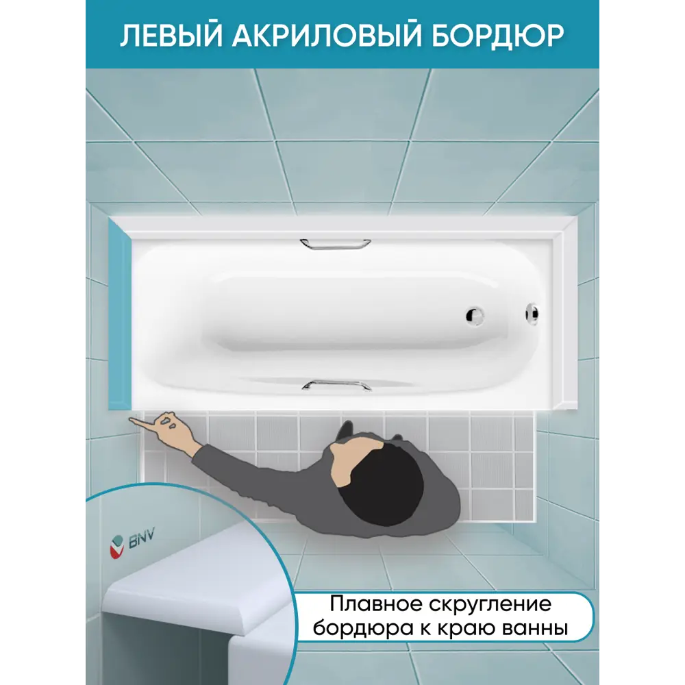 Фото 5 Бордюр плинтус для ванны BNV ПШ84 75 сантиметров левая сторона акриловый цвет белый глянцевая поверхность Фото 5 Бордюр плинтус для ванны BNV ПШ84 75 сантиметров левая сторона акриловый цвет белый глянцевая поверхность