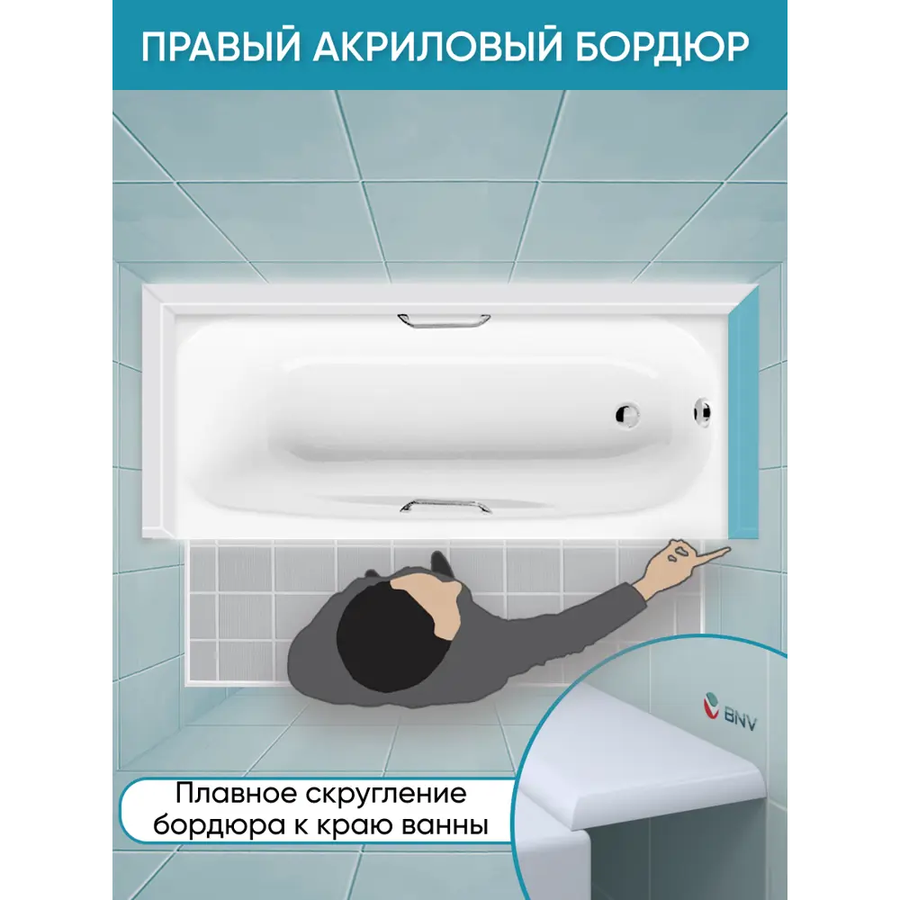Фото 5 Бордюр плинтус для ванны BNV ПШ96 75 сантиметров правая сторона акриловый цвет белый глянцевая поверхность Фото 5 Бордюр плинтус для ванны BNV ПШ96 75 сантиметров правая сторона акриловый цвет белый глянцевая поверхность
