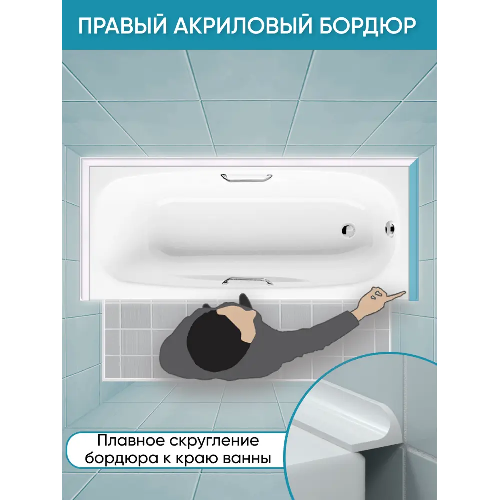 Фото 5 Бордюр плинтус для ванны BNV ГЛ24 75 сантиметров правая сторона акриловый цвет белый глянцевая поверхность Фото 5 Бордюр плинтус для ванны BNV ГЛ24 75 сантиметров правая сторона акриловый цвет белый глянцевая поверхность