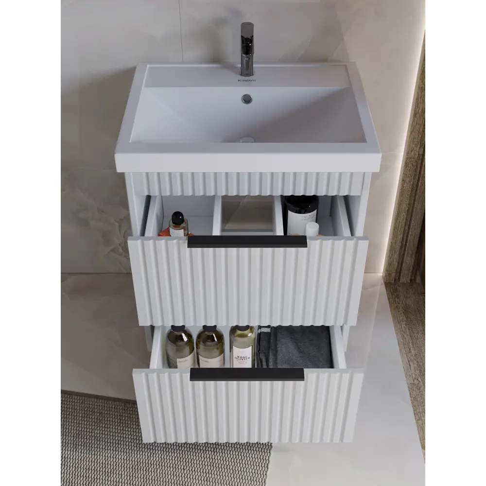 Фото 2 Тумба для ванной Storys Луи 50 см 2 ящика напольная цвет белый под раковину Фото 2 Тумба для ванной Storys Луи 50 см 2 ящика напольная цвет белый под раковину