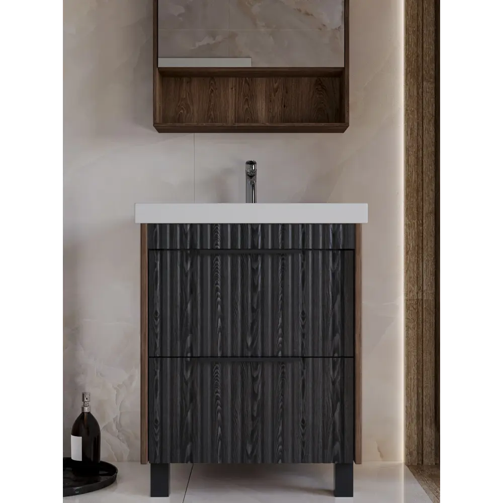 Фото Тумба для ванной Storys Луи 50 см 2 ящика напольная цвет серый-коричневый под раковину Фото Тумба для ванной Storys Луи 50 см 2 ящика напольная цвет серый-коричневый под раковину