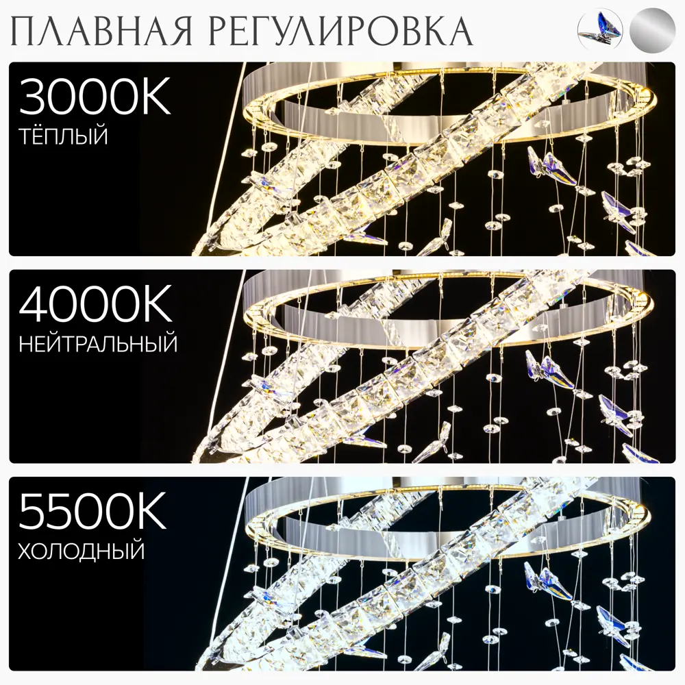 Фото 4 Люстра подвесная светодиодная Citilux Etera с пультом управления 15 м² регулируемый белый свет цвет хром Фото 4 Люстра подвесная светодиодная Citilux Etera с пультом управления 15 м² регулируемый белый свет цвет хром