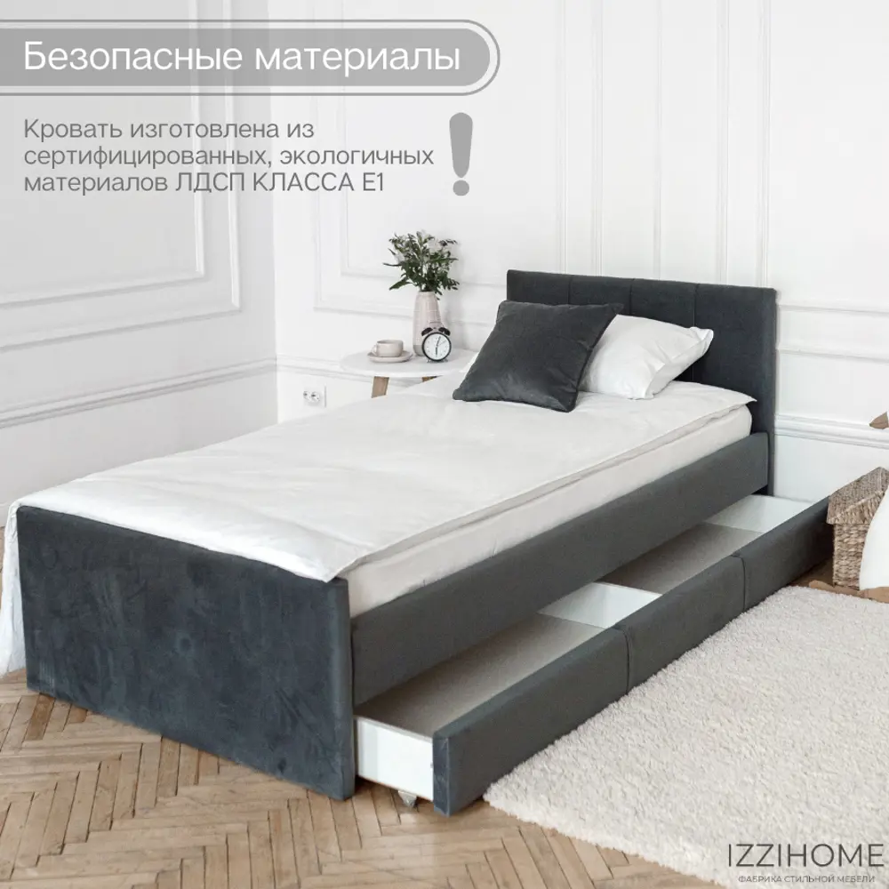Фото 4 Кровать Izzihome Bloom 99x33x209 см ДСП цвет графитовый Фото 4 Кровать Izzihome Bloom 99x33x209 см ДСП цвет графитовый