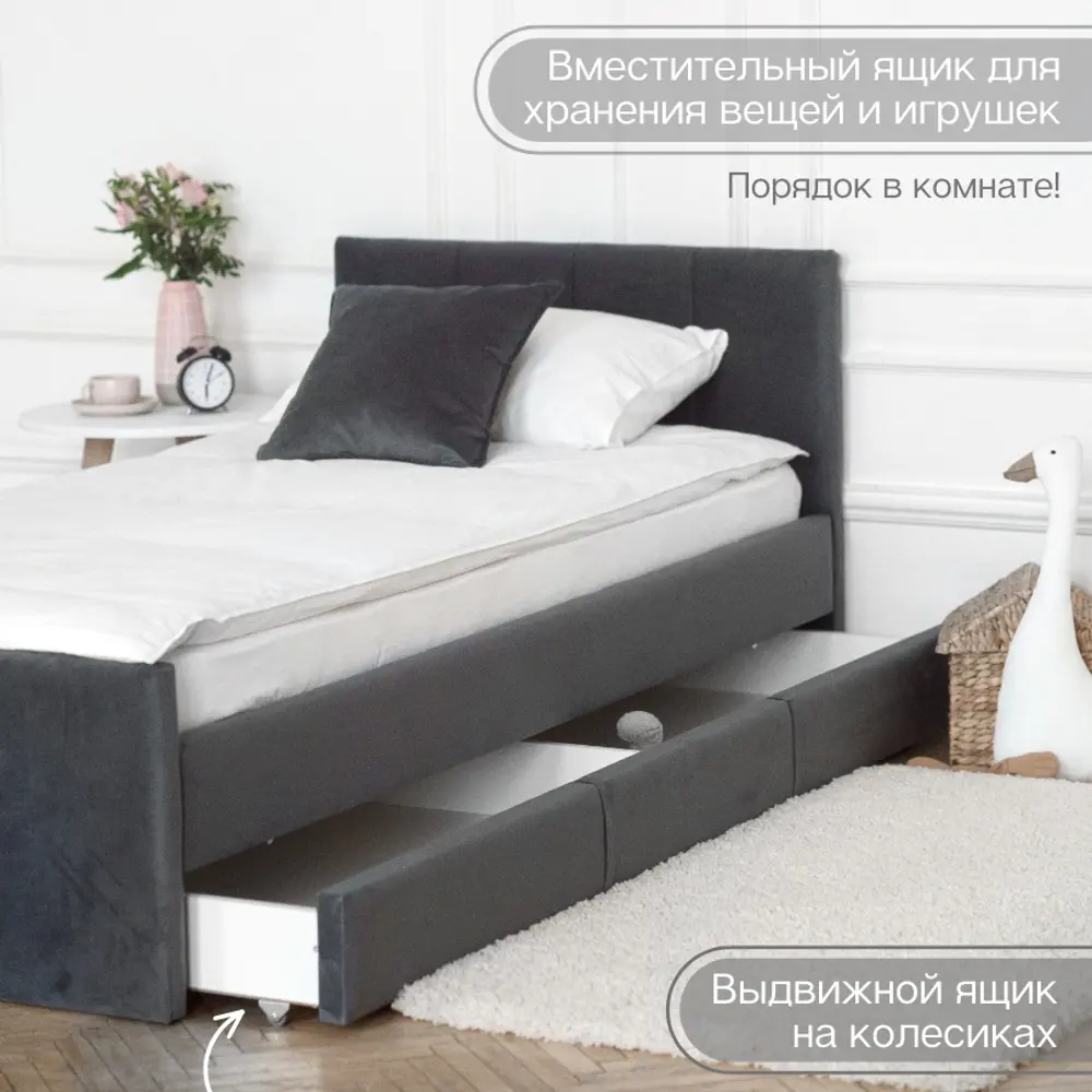 Фото 6 Кровать Izzihome Bloom 99x35x210 см ДСП цвет графитовый Фото 6 Кровать Izzihome Bloom 99x35x210 см ДСП цвет графитовый