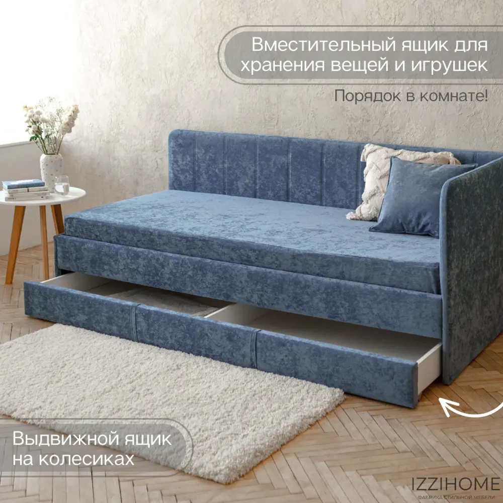 Фото 5 Кровать Izzihome Colins 99x33x209 см ДСП цвет светло-синий Фото 5 Кровать Izzihome Colins 99x33x209 см ДСП цвет светло-синий