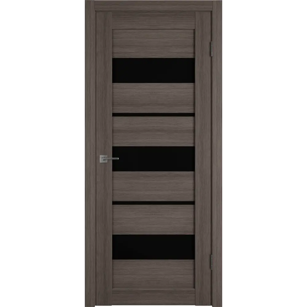 Фото Комплект межкомнатной двери VFD Atum х23 остеклённая 200x80см Шпон цвет Grey (black gloss) с коробом и наличниками Фото Комплект межкомнатной двери VFD Atum х23 остеклённая 200x80см Шпон цвет Grey (black gloss) с коробом и наличниками