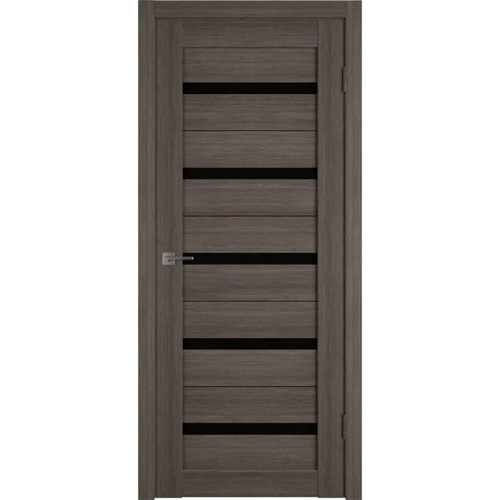 Фото Комплект межкомнатной двери VFD Atum х7 остеклённая 200x60см Шпон цвет Grey (black gloss) с коробом и наличниками Фото Комплект межкомнатной двери VFD Atum х7 остеклённая 200x60см Шпон цвет Grey (black gloss) с коробом и наличниками