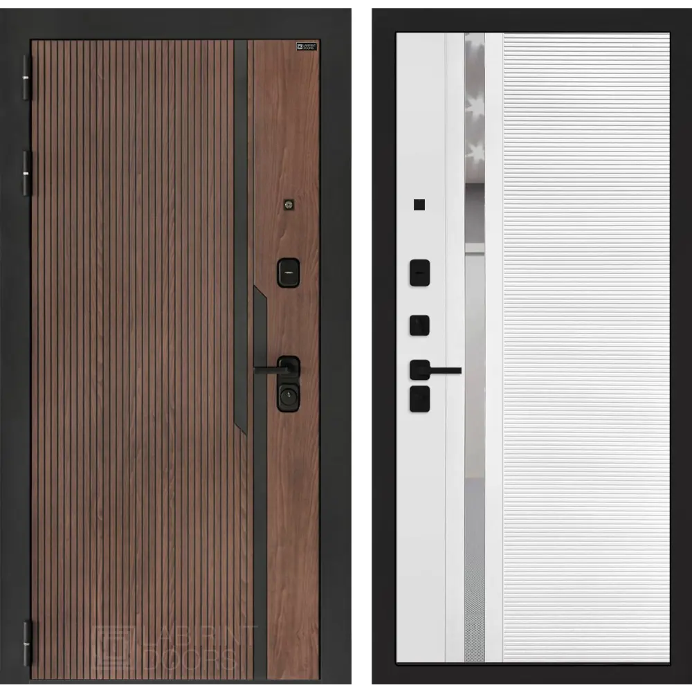 Фото Дверь входная Лабиринт Кармина левый 205x96см цвет орех американский с патиной/белый софт с зеркалом П31 Фото Дверь входная Лабиринт Кармина левый 205x96см цвет орех американский с патиной/белый софт с зеркалом П31